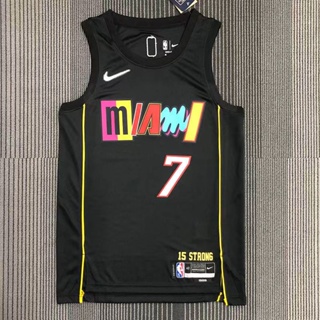 เสื้อกีฬาบาสเก็ตบอล NBA Miami Heat อเนกประสงค์ สําหรับผู้ชาย #7 เสื้อกีฬาแขนสั้น ลายทีมชาติสวิงแมน Kyle Lowry Retro City Edition ครบรอบ 75 ปี ประดับเพชร สีดํา 768543