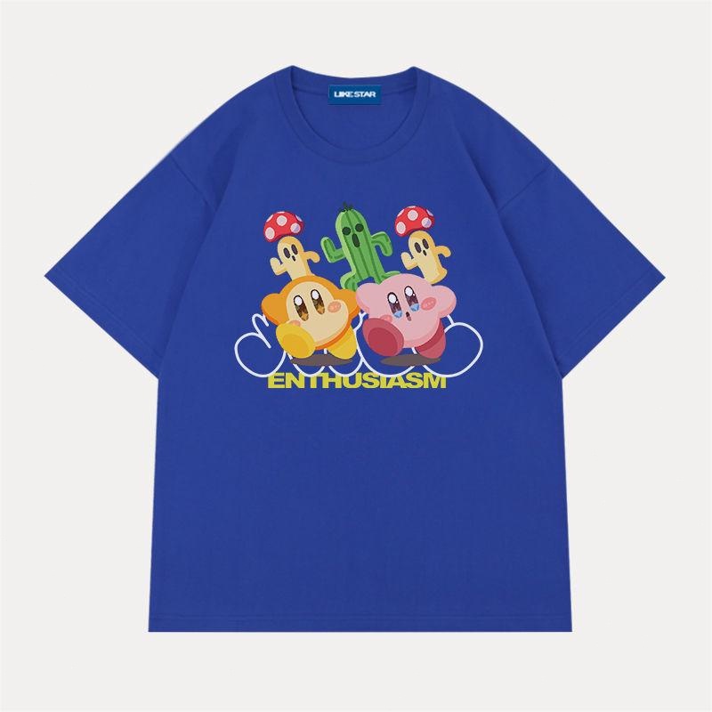 เสื้อคู่-เสื้อยืดแขนสั้นผ้าฝ้าย-100-ในเกม-kirbys-dream-land-เวอร์ชั่นเกาหลีที่น่ารักที่สุด-เสื้อผู้หญิง