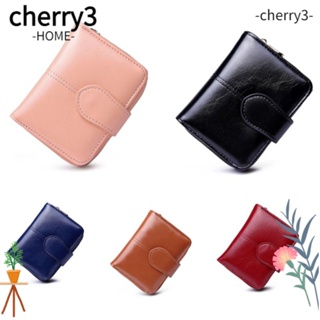 Cherry3 กระเป๋าสตางค์ หนัง Pu มีซิป แบบพกพา สีพื้น สําหรับผู้หญิง