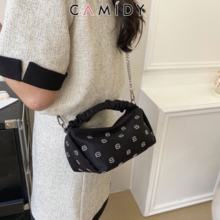 Camidy ใหม่กระเป๋าสตรีไนลอนฝรั่งเศสมือพับถุงขนมจีบรีดไหล่กระเป๋ากล่องอาหารกลางวัน Messenger