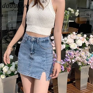 DaDulove💕 New American Ins High Street Retro Slit Denim Skirt Niche High Waist A- line Skirt Bag Hip Skirt