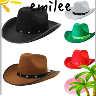 Emilee หมวกคาวบอย WILD WEST ปีกกว้าง Felt Fedora หมวก