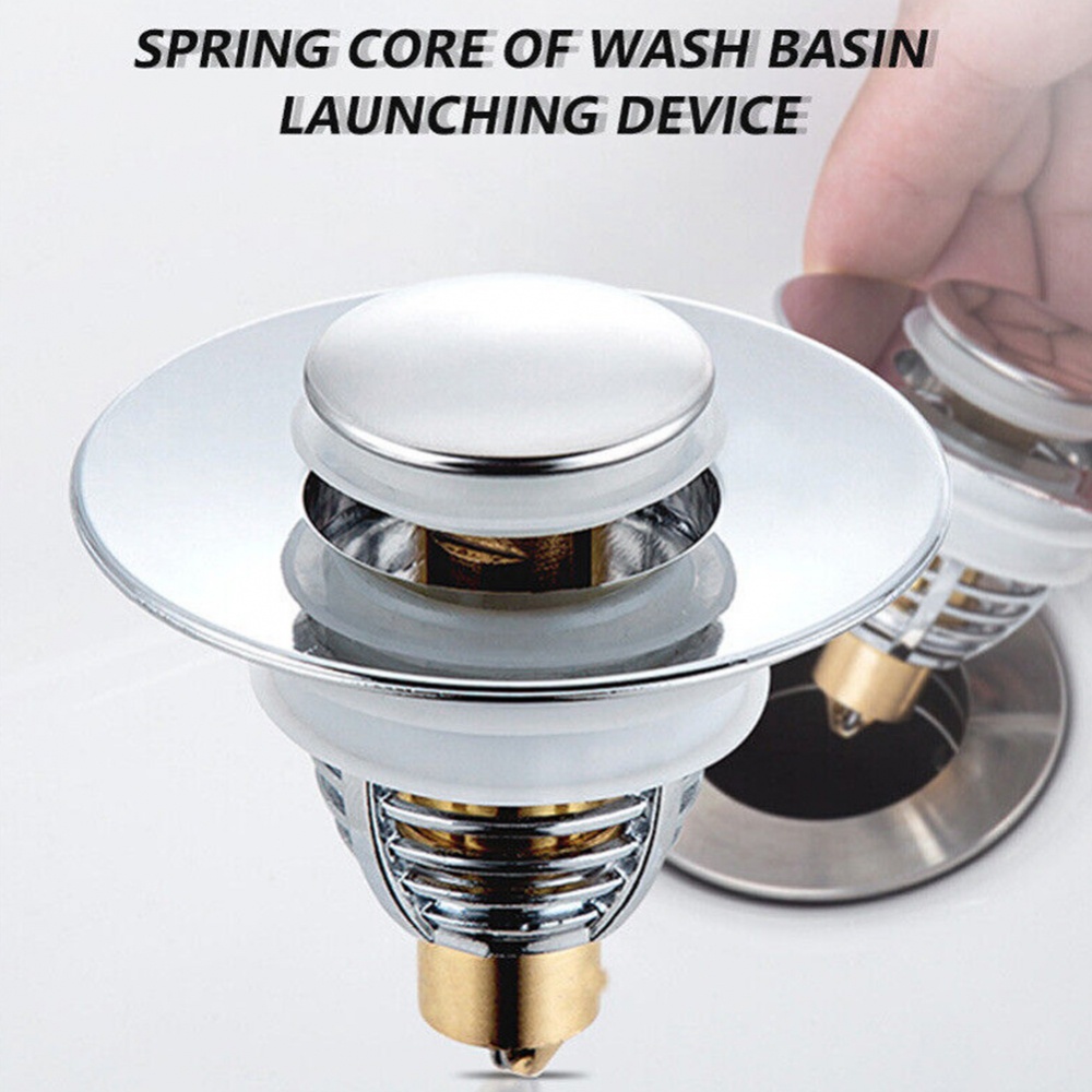 sink-plug-airtight-bounce-core-brass-copper-hair-catcher-pop-up-silver-stopper