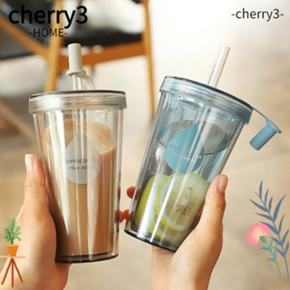 Cherry3 แก้วกาแฟ นม พร้อมหลอด สองชั้น แบบพกพา ใช้ซ้ําได้ 420 520 มล. สําหรับผู้ชาย
