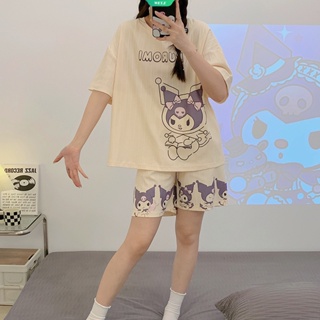 Sanrio ชุดนอน เสื้อแขนสั้น กางเกงขาสั้น สองชิ้น ลาย Kuromi Cinnamoroll Melody แฟชั่นฤดูร้อน สําหรับผู้หญิง