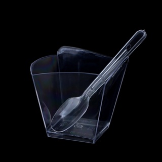 [Brightnessdin1] ถ้วยพลาสติกใส ขนาดเล็ก 100 มล. พร้อมช้อน สําหรับพุดดิ้ง ผลไม้ ไอศกรีม มูส 10 ชิ้น