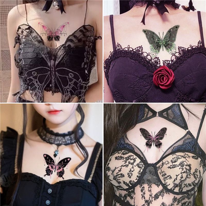 สติกเกอร์รอยสัก-ลายผีเสื้อ-น้ําผลไม้-สมุนไพร-กันน้ํา-สําหรับผู้หญิง-txgn