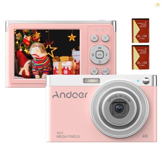 Banana_pie Andoer กล้องบันทึกวิดีโอดิจิทัล 4K 50MP หน้าจอ IPS 2.88 นิ้ว โฟกัสอัตโนมัติ ซูม 16X (ออปติคอล 8X และดิจิทัล 8X) กันสั่น ตรวจจับใบหน้า พร้อมแฟลชในตัว 2 ชิ้น