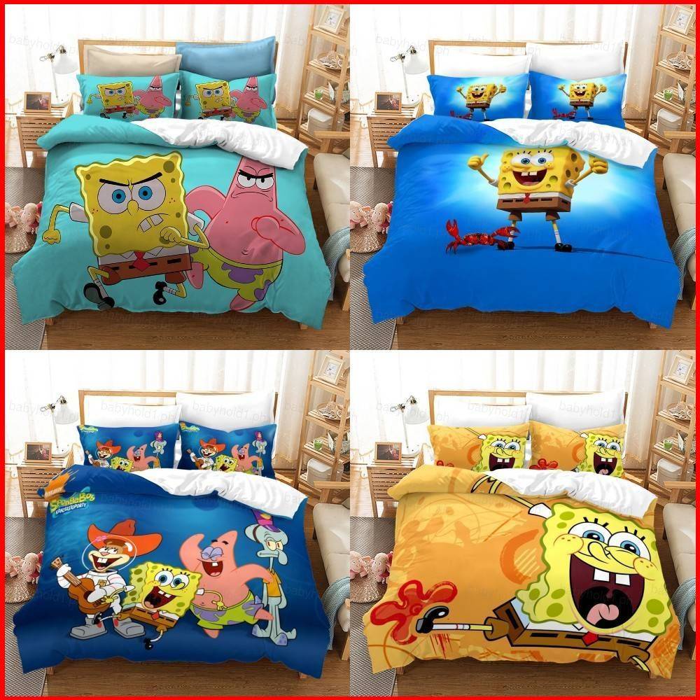 fash-spongebob-3in1-ชุดเครื่องนอน-ผ้าปูที่นอน-ผ้าห่ม-ห้องนอน-ซักทําความสะอาดได้-สะดวกสบาย