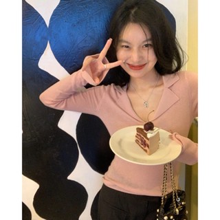 Yuyureal- เสื้อกันหนาว คอปกโปโล ผ้าวูล แบบบาง เซ็กซี่ แฟชั่นฤดูใบไม้ร่วง สําหรับผู้หญิง Q7CL