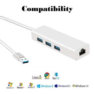 อะแดปเตอร์การ์ดเครือข่ายอีเธอร์เน็ต USB 3.0 3 พอร์ต เป็น Rj45 1000Mbps สําหรับ Macbook pro Mac เดสก์ท็อป