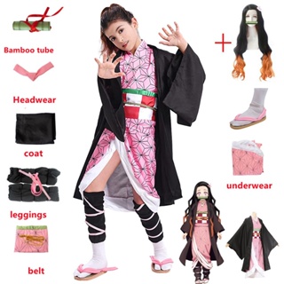 ชุดคอสเพลย์ อนิเมะ Kamado Nezuko Demon Slayer ชุดคอสเพลย์ ชุดกิโมโน วิกผม ฮาโลวีน สําหรับเด็ก ผู้ใหญ่