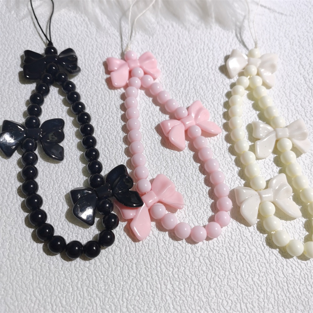 สายเชือกคล้องโทรศัพท์มือถือ-ประดับลูกปัดอะคริลิค-ป้องกันการสูญหาย-สีดํา-3-สี