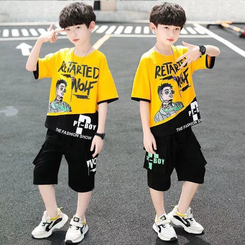 ชุดเสื้อยืด-2-ชิ้น-และกางเกงขาสั้นยีนส์-แฟชั่นเกาหลี-คุณภาพสูง-สําหรับเด็กผู้ชาย-อายุ-3-4-5-6-7-8-9-10-11-12-ปี