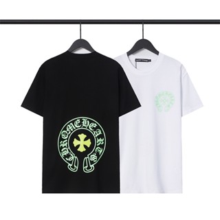 เสื้อยืดแขนสั้นลําลอง เนื้อผ้าฝ้าย ปักลาย C&amp;H Horseshoe ทรงหลวม ขนาดใหญ่ แฟชั่นคู่รัก สไตล์คลาสสิก สําหรับผู้ชาย และผู้หญิง