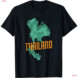 เสื้อยืดแขนสั้น Patriotic Thai National Thailand Map Buddha Statue Elephant T-Shirt Mens Womens T-shirtsเสื้อยืด