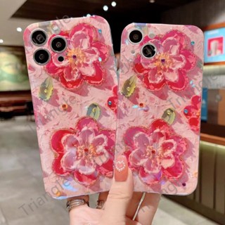 เคสป้องกันโทรศัพท์มือถือ แบบนิ่ม ลายภาพวาดสีน้ํามัน รูปดอกไม้สีชมพู กันกระแทก สําหรับ Iphone 14pro max 13 12 11 13 11 12promax xr xs 8p