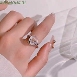 Desmondri แหวนแฟชั่น ประดับหยกเทียม สีเงิน ปรับได้