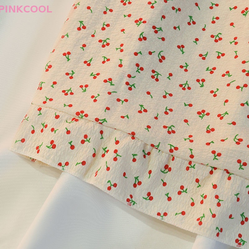 pinkcool-ชุดนอน-กางเกงขาสั้น-พิมพ์ลายเชอร์รี่-สีแคนดี้-สําหรับเด็กผู้หญิง