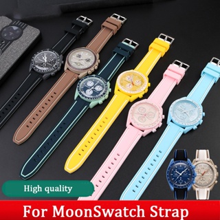 สายนาฬิกาข้อมือซิลิโคน 20 มม. สําหรับ MoonSwatch Planet Constellation Moon Strap Quick Release Diving Double Color Rubber Bracelet