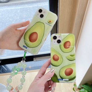 เคสโทรศัพท์มือถือ กันกระแทก ลายอะโวคาโด สองด้าน พร้อมสายคล้องมือ สําหรับ Apple IPhone 14 13 12 11 Pro Max