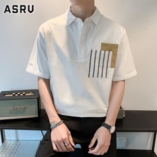 ASRV เสื้อโปโลผู้ชายแขนสั้นนักเรียนอินเทรนด์ปกเสื้อแบรนด์อินเทรนด์เสื้อยืดเยาวชน
