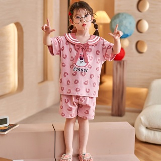 Summer new childrens short-sleeved cotton strawberry bear pajamas
Cartoon childrens cute home clothes