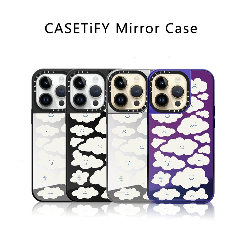Casetify X Cute Clouds Eggsdoodz เคสกระจก แบบแข็ง ลายโลโก้แกะสลัก