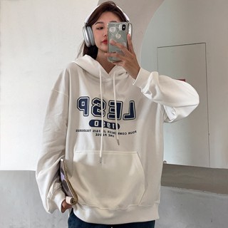 เสื้อกันหนาว มีฮู้ด แบบสวมหัว ทรงหลวม ขนาดใหญ่ สไตล์เกาหลีเรโทร สําหรับผู้ชาย และผู้หญิง