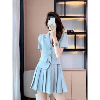 Fashion leisure pleated skirt womens summer 2022 new high-end fashion small suit two-piece suit