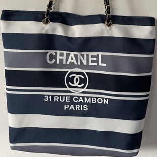 กระเป๋าถือ กระเป๋าช้อปปิ้งลําลอง ลายทาง 31 RUE CAMBON PARIS แบบพกพา อินเทรนด์