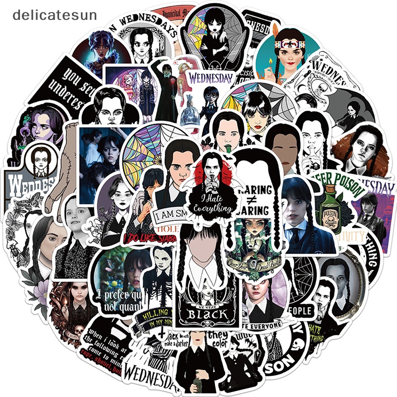 delicatesun-50-ชิ้น-tv-series-วันพุธ-addams-ภาพยนตร์สติกเกอร์อะนิเมะสเก็ตบอร์ดรถจักรยานยนต์แล็ปท็อปโทรศัพท์รถสติกเกอร์กันน้ําดี