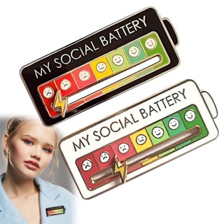 เข็มกลัด รูปการ์ตูน My Social Battery Mood Switching สร้างสรรค์ สําหรับติดกระเป๋าเป้สะพายหลัง