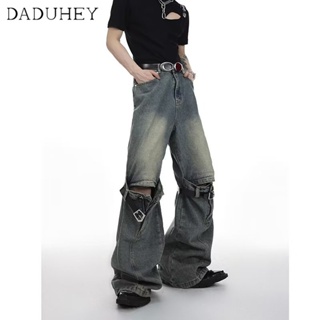 DaDuHey🔥 Mens 2023 Summer New Personalized Hip Hop Jeans Hong Kong Style High Street Fashion Ins Handsome All-Matching Casual Pants