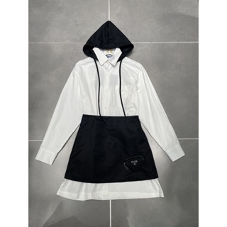 1GIN PRA * A 2023 spring and summer new chest logo decoration loose hooded shirt overskirt suit with triangle bag fashionable women
