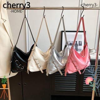 Cherry3 กระเป๋าสะพายไหล่ สะพายข้าง หนัง PU แต่งซิป ขนาดใหญ่ จุของได้เยอะ พร้อมสายสะพาย 2 เส้น