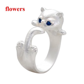 Flowers แหวนนิ้วมือ รูปอุ้งเท้าแมวน้อยน่ารัก ปรับได้ เครื่องประดับ สําหรับผู้หญิง วัยรุ่น เด็กผู้หญิง