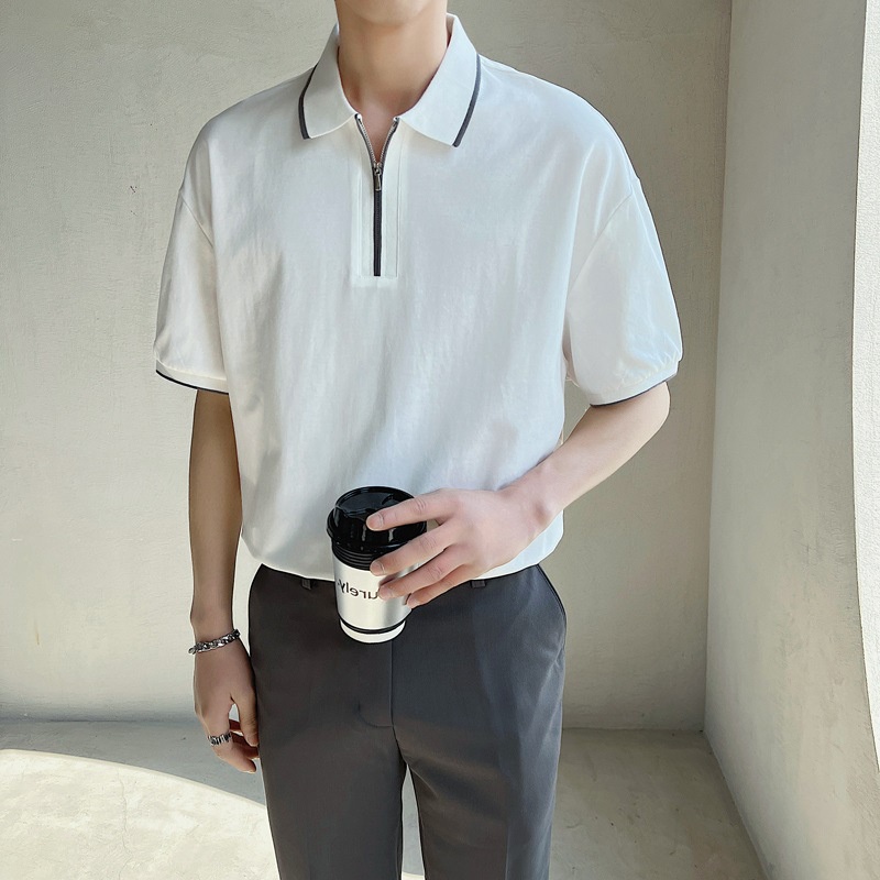 befoyi-เสื้อโปโลลําลอง-คอปก-มีซิป-สีพื้น-สไตล์เกาหลี-แฟชั่นฤดูร้อน-สําหรับผู้ชาย-slc133