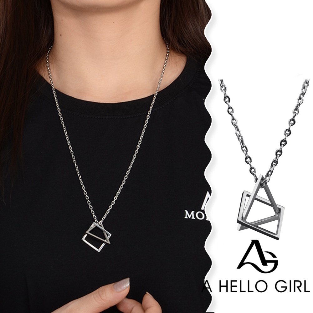 ภาพหน้าปกสินค้าA HELLO GIRL สร้อยคอไทเทเนียมเหล็ก ทรงเรขาคณิต จี้สามเหลี่ยม ฮิปฮอป เครื่องประดับแฟชั่น สําหรับผู้ชาย ผู้หญิง