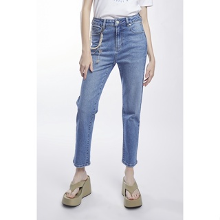 ESP กางเกงยีนส์ทรงสกินนี่แต่งสายโซ่ ผู้หญิง | Skinny Fit Jeans with Removable Chain | 06025