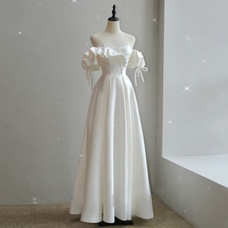 ชุดเดรสแต่งงาน ผ้าซาติน สีขาว สไตล์เรียบง่าย แฟชั่นฤดูร้อน สําหรับผู้หญิง 2023