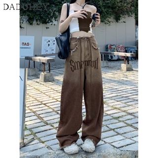 DaDuHey🎈 Women American Style Retro High Waist Wide Leg Loose Brown Letters Fashion Casual Mopping Pants