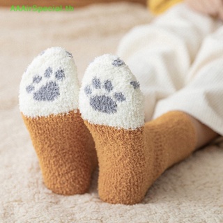 Aaairspecial ถุงเท้า ผ้าฟลีซ ลายอุ้งเท้าแมวน่ารัก ให้ความอบอุ่น เหมาะกับฤดูหนาว คริสต์มาส สําหรับเด็กผู้หญิง