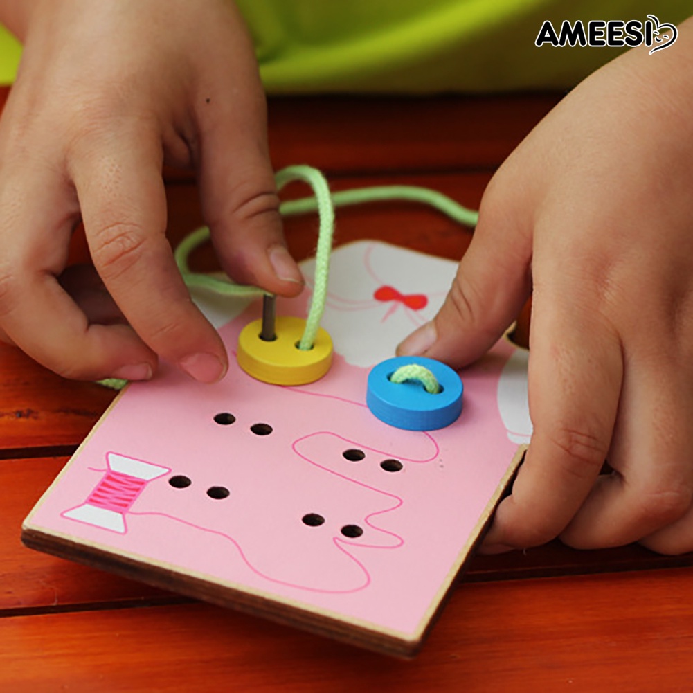 ameesi-เด็กผู้ชาย-เด็กผู้หญิง-แมนนวล-ด้ายเย็บผ้า-ปุ่มเกมกระดาน-ของเล่นเด็กอนุบาล