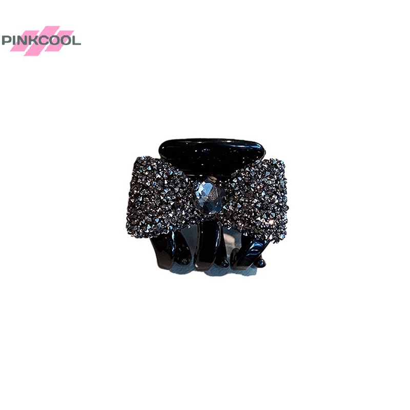 pinkcool-กิ๊บติดผมหางม้า-ประดับโบว์-พลอยเทียม-สีดํา-สไตล์เกาหลี-ฤดูร้อน-สําหรับผู้หญิง