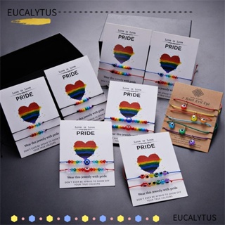 Eutus LGBT สร้อยข้อมือ เชือกลูกปัด สีรุ้ง สามารถปรับได้ เครื่องประดับ สําหรับผู้หญิง และผู้ชาย คู่รัก