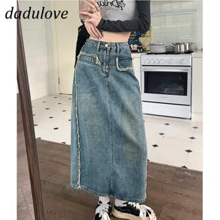 DaDulove💕 New American Ins High Street Retro Denim Skirt Niche High Waist A- line Skirt Large Size Bag Hip Skirt