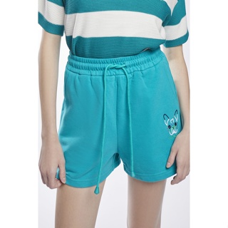 ESP กางเกงขาสั้นผ้าสเวตลายเฟรนช์ชี่ ผู้หญิง สีเขียวเข้ม | Frenchie Embroidery Sweat Shorts | 06049