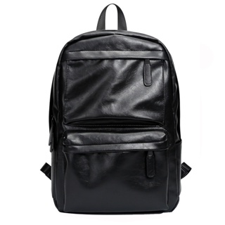 Iconzero กระเป๋าเป้สะพายหลัง กระเป๋านักเรียน หนัง กันน้ํา ใส่แล็ปท็อปได้ ขนาด 15 นิ้ว แฟชั่นสําหรับผู้ชาย กระเป๋าเป้สีดำ