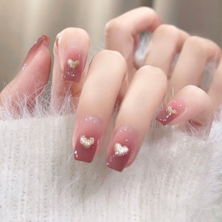 ❇Summer Night Sweetheart สวมเกราะ Love Nail Patch Gradient Manicure Piece Gentle Fake Nails Manicure Patch เล็บสำเร็จรูป